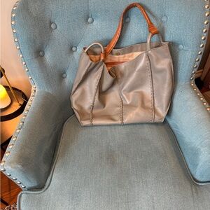 The Sak classic leather bag, gently used, light gray with tan handle